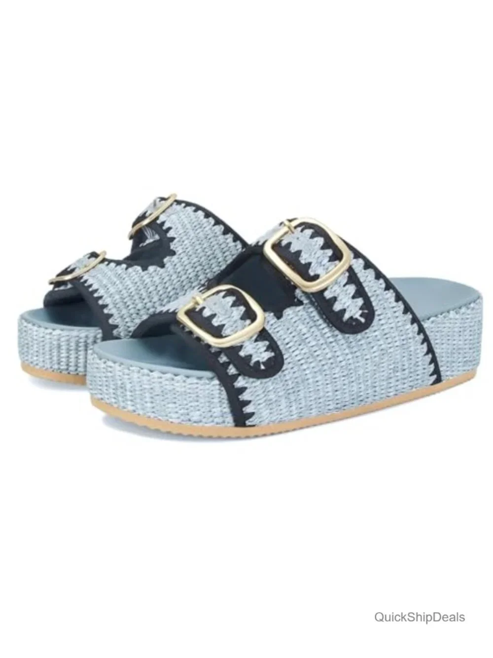 Women's Woven Raffia Espadrille Wedge Sandals with Adjustable Buckle Strap